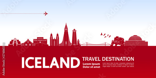 Iceland travel destination grand vector illustration.