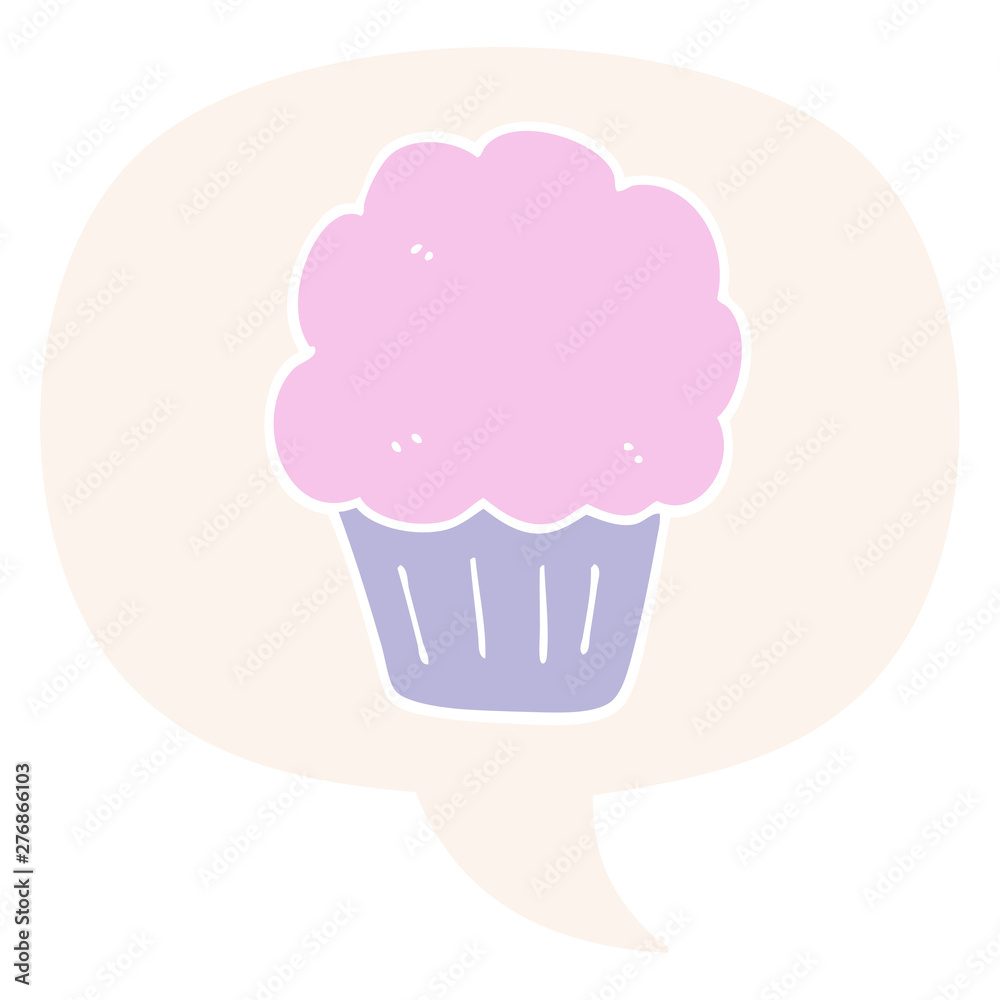 cartoon cupcake and speech bubble in retro style cartoon cupcake and speech bubble in retro style