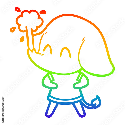 rainbow gradient line drawing cute cartoon elephant spouting water