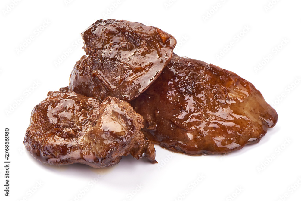 Fried Chicken liver, baked livers, close-up, isolated on white background Fried Chicken liver, baked livers, close-up, isolated on white background