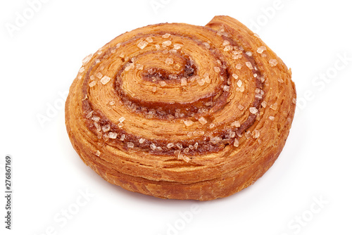 Sweet cinnamon rolls, close-up, isolated on white background