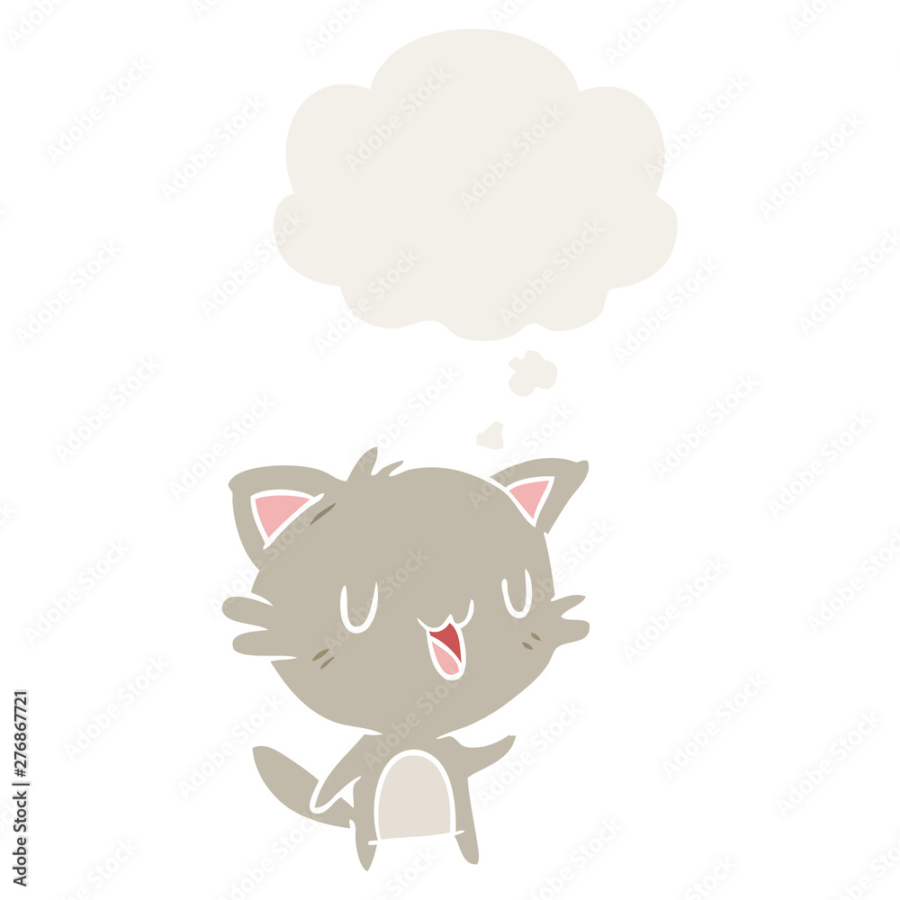 Fototapeta premium cartoon happy cat and thought bubble in retro style