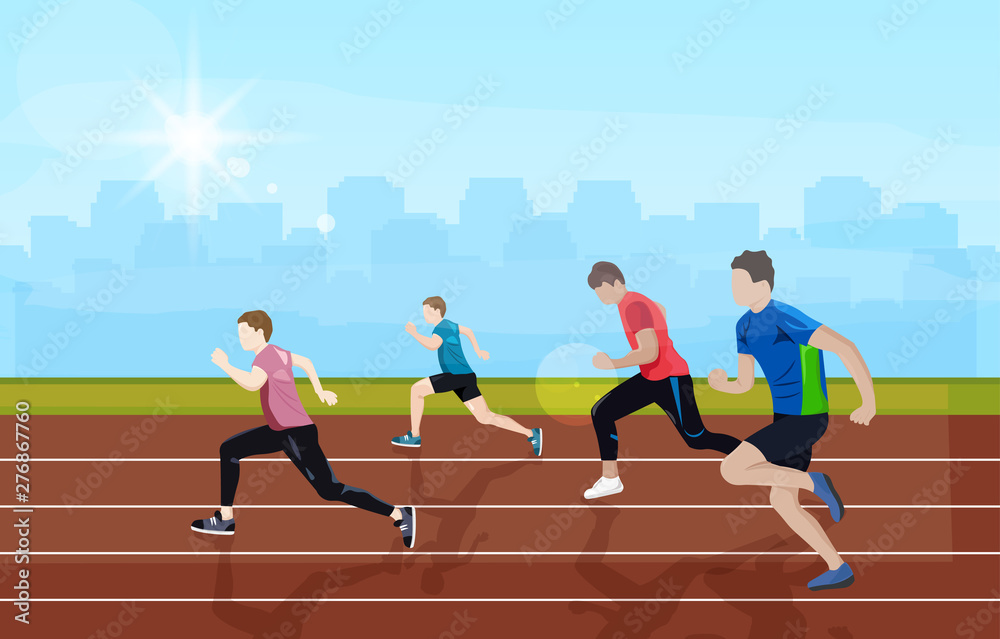 Fototapeta premium Team running Vector flat style. Athlets competition Game start brochure templates