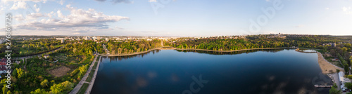 Panoramic aerial shot of Valea Morilor Park at sunset © frimufilms