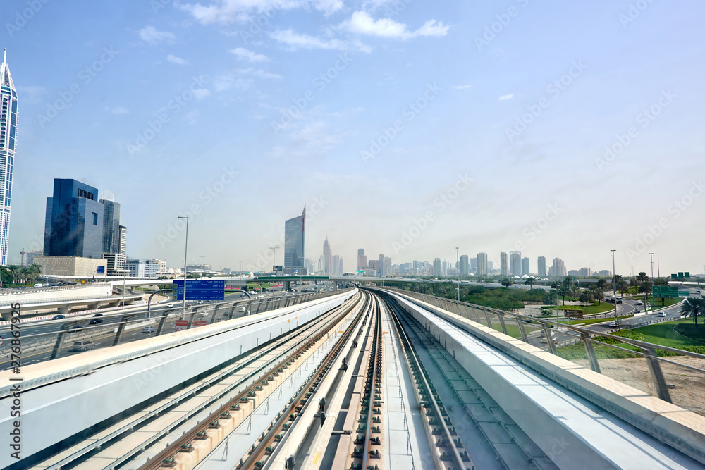 Dubai Metro rail road at daylight