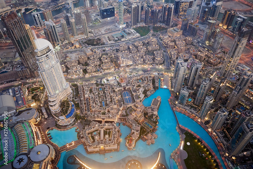Dubai Cityscape at sunset from tallest building view