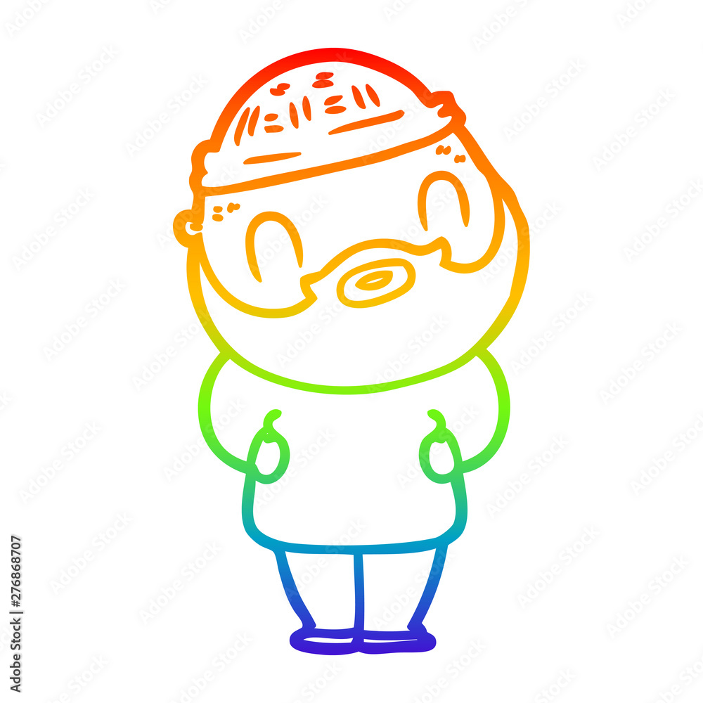 rainbow gradient line drawing cartoon bearded man