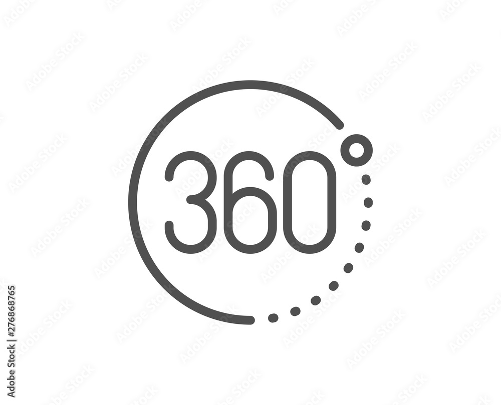 Plakat Ikona linii 360 stopni. Znak symulacji VR. Symbol widoku panoramicznego. Element projektu wysokiej jakości. Ikona stylu liniowego 360 stopni. Obrys edytowalny. Wektor