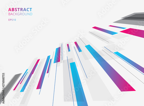 Abstract technology geometric blue and pink gradient bright color shiny motion diagonally perspective background. Template for brochure, print, ad, magazine