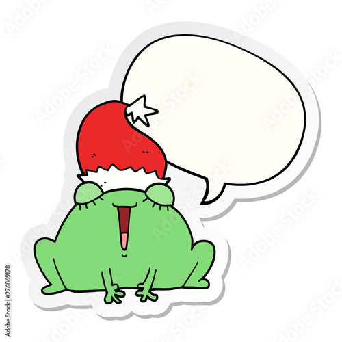 cute cartoon christmas frog and speech bubble sticker