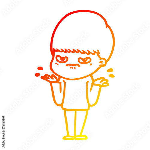 warm gradient line drawing annoyed cartoon boy