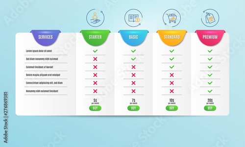 Facts, Seo shopping and Recruitment icons simple set. Comparison table. Coupons sign. Important information, Analytics, Hr. Shopping tags. Business set. Pricing plan. Compare products. Vector