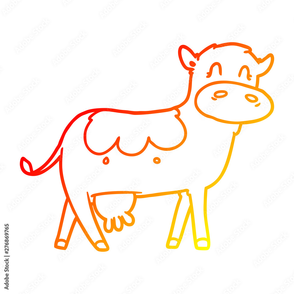 warm gradient line drawing cartoon dairy cow