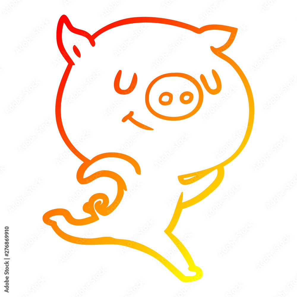 warm gradient line drawing happy cartoon pig running warm gradient line drawing happy cartoon pig running