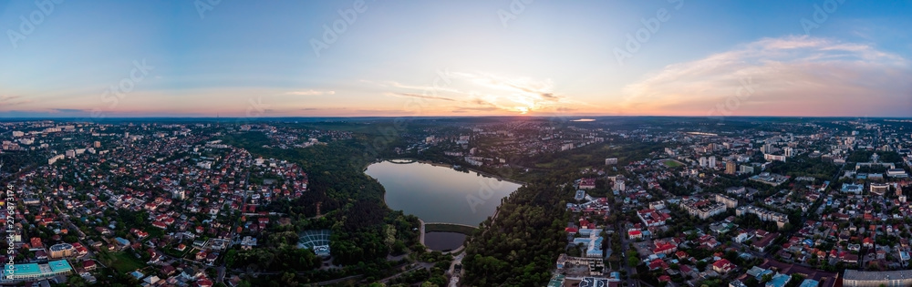 Obraz premium Panorama aerial drone shot of Valea Morilor park at sunset