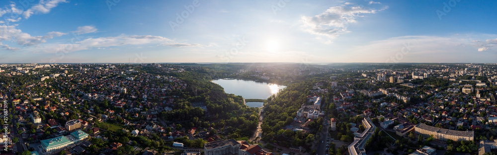 Fototapeta premium Panorama aerial drone shot of Valea Morilor park at sunset