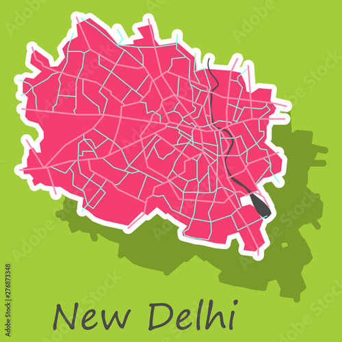 New Delhi map. Sticker style design - vector.