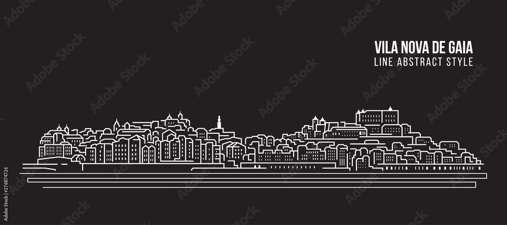 Cityscape Building Line art Vector Illustration design - Vila nova de gaia city