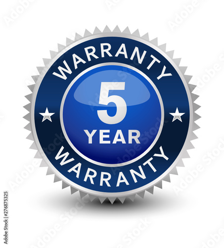 Very powerful, heavy, reliable, blue 5 year warranty badge/seal.