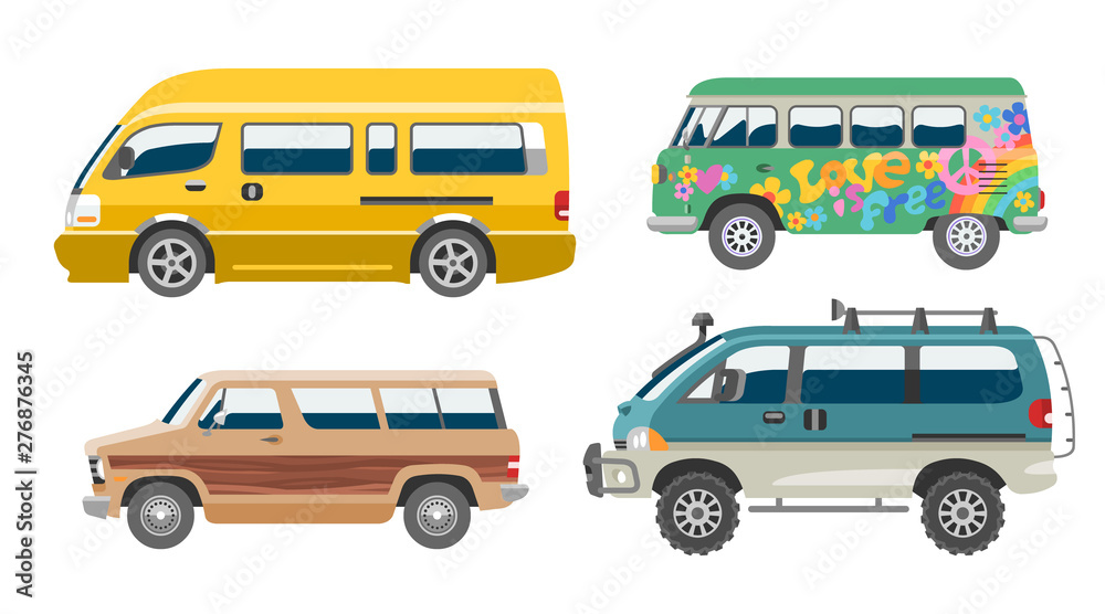Minivan car van auto vehicle family minibus vehicle and automobile banner isolated citycar on white background illustration
