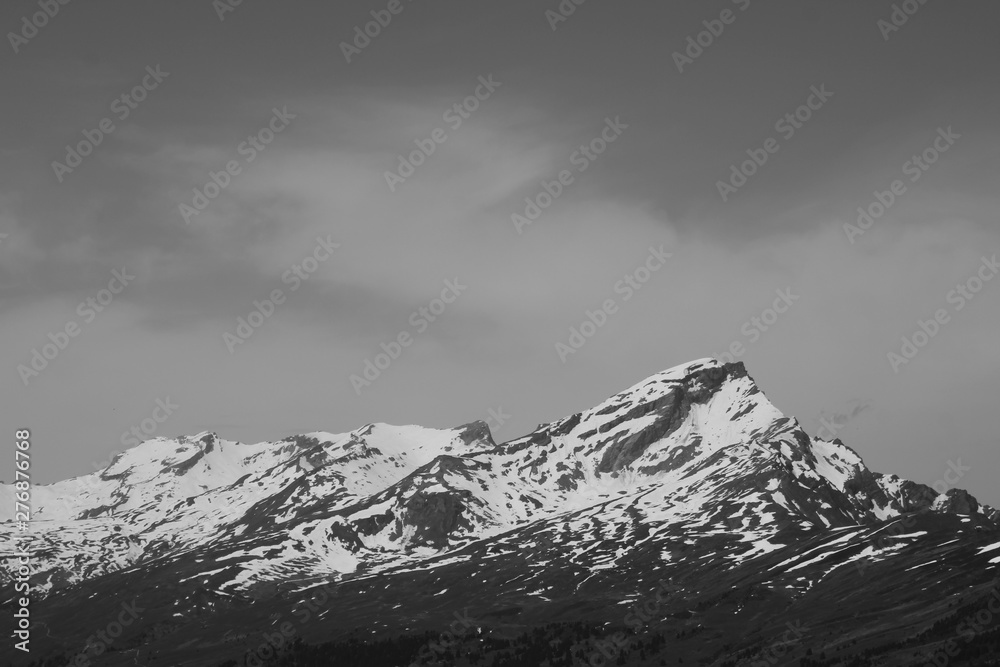 High mountain Piz Beverin seen from Obermutten, Canton of Grisons, Switzerland.