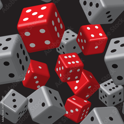 Red Gray Dice Seamless Pattern, 3D Illustration