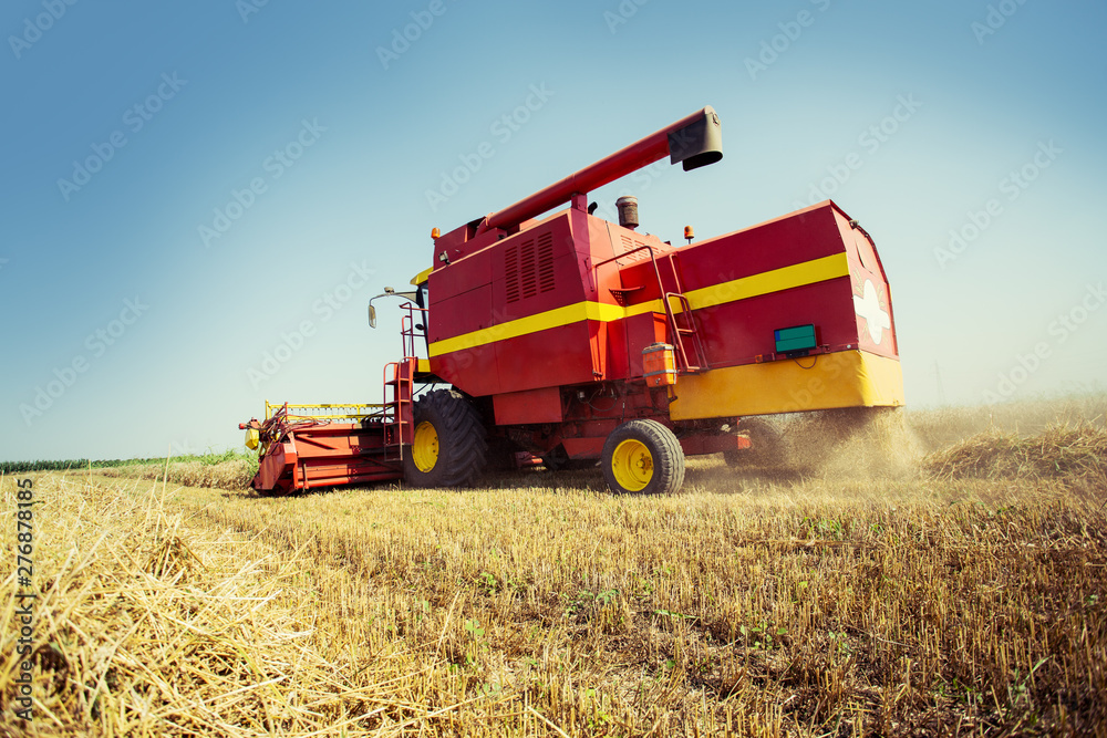 Combine harvester working on a wheat field Combine harvester working on a wheat field