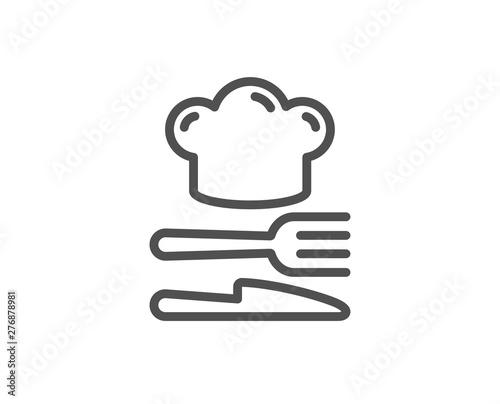 Food line icon. Cooking chef sign. Fork, knife symbol. Quality design element. Linear style food icon. Editable stroke. Vector