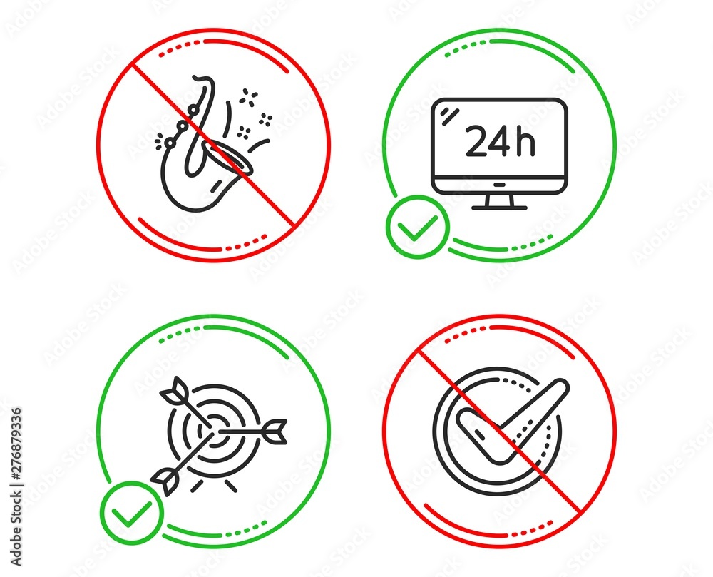 Do or Stop. 24h service, Target and Jazz icons simple set. Confirmed sign. Call support, Targeting, Saxophone. Accepted message. Line 24h service do icon. Prohibited ban stop. Good or bad. Vector Do or Stop. 24h service, Target and Jazz icons simple set. Confirmed sign. Call support, Targeting, Saxophone. Accepted message. Line 24h service do icon. Prohibited ban stop. Good or bad. Vector