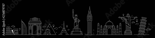 Travel the world monument concept - Flat Line Art Design.