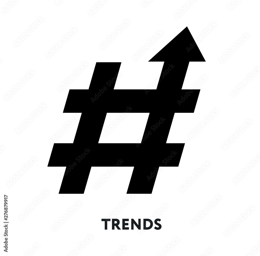 Fototapeta premium Trends Hype Popular Topics Hashtag Arrow. Vector Flat Icon.