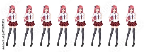 Anime manga schoolgirl plaid red skirt tie pattern