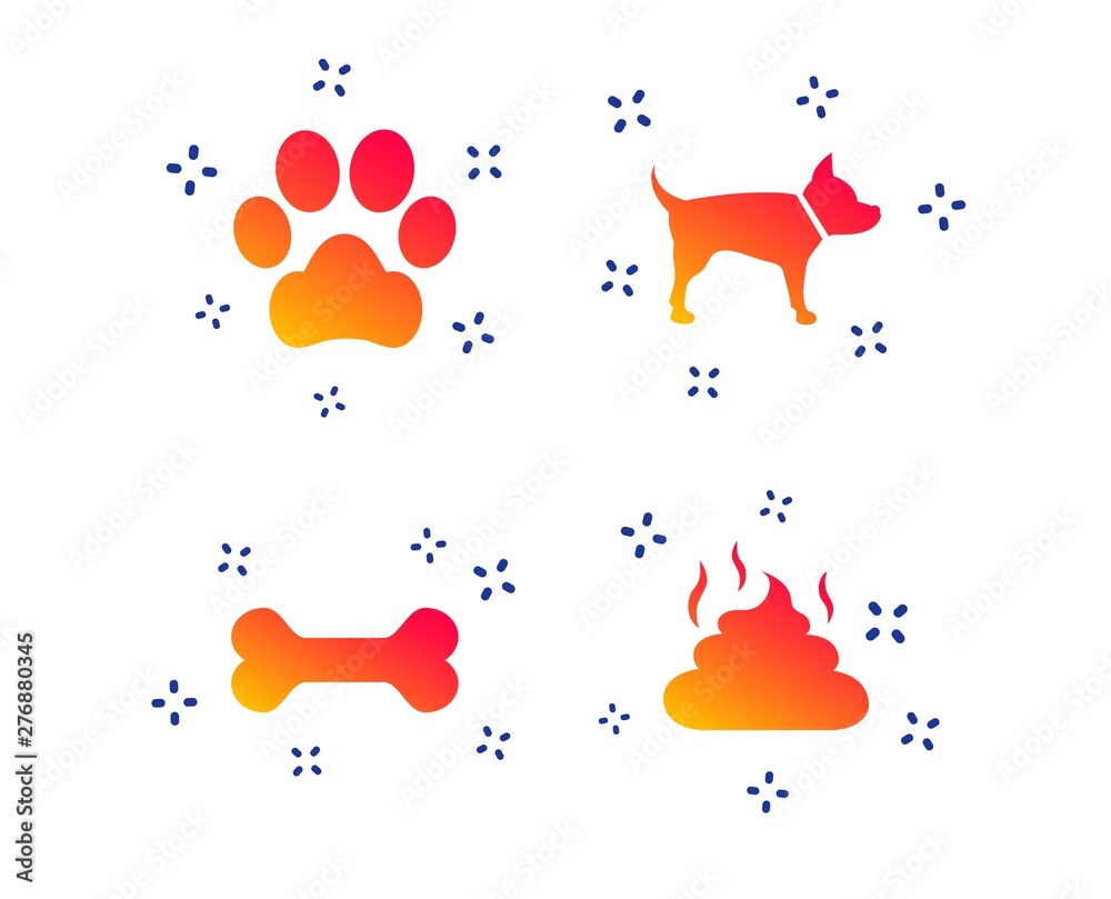 Pets Icons. Dog Paw And Feces Signs. Clean Up After Pets. Pets