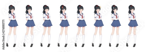 Anime manga schoolgirl in sailor suit, blue skirt