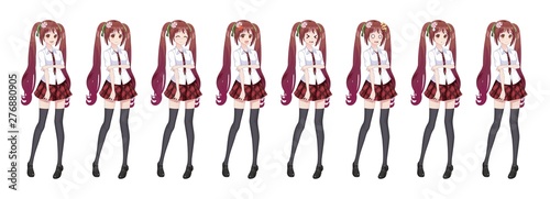Anime manga schoolgirl plaid red skirt tie pattern