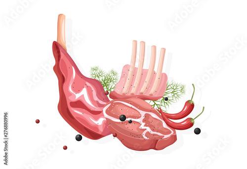 Meat fillet Vector flat style isolated on white background illustrations