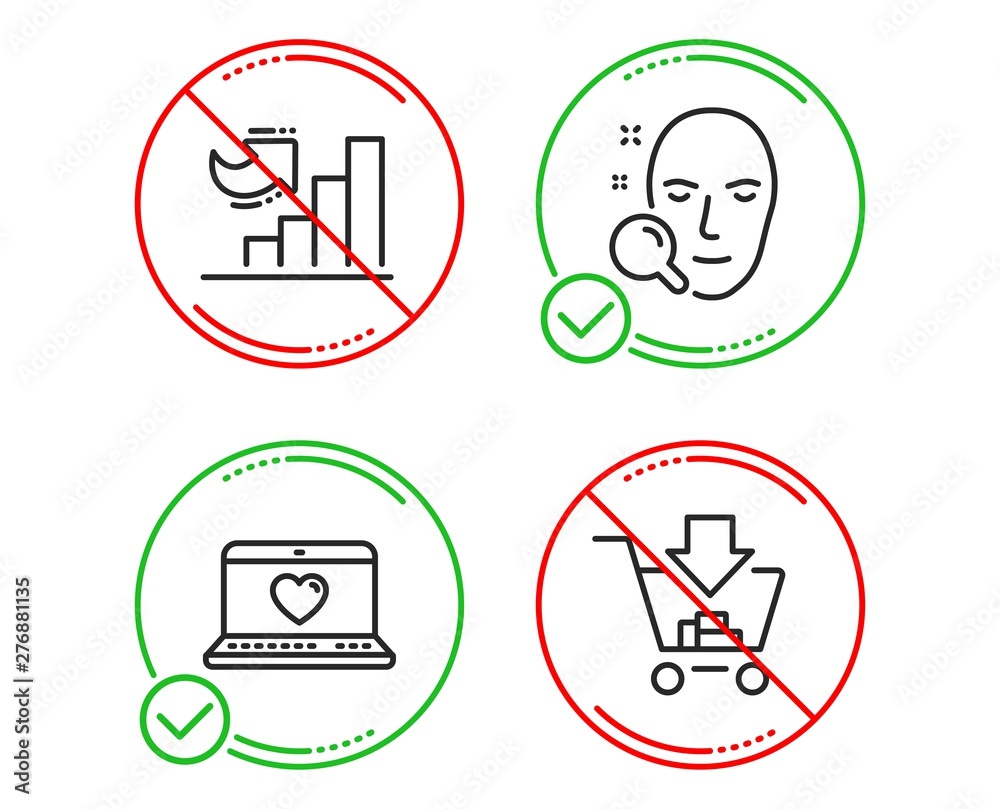 Do or Stop. Growth chart, Web love and Face search icons simple set. Shopping sign. Diagram graph, Social network, Find user. Add to cart. Technology set. Line growth chart do icon. Vector