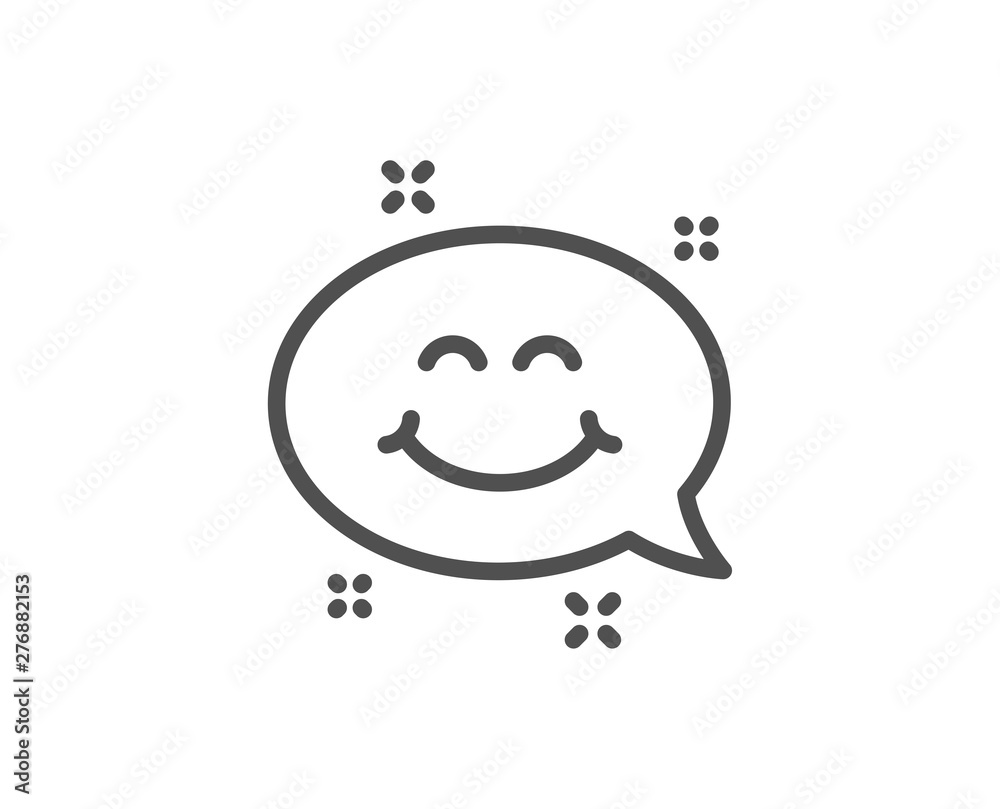 Smile chat line icon. Happy face sign. Emoticon speech bubble symbol. Quality design element. Linear style smile chat icon. Editable stroke. Vector Smile chat line icon. Happy face sign. Emoticon speech bubble symbol. Quality design element. Linear style smile chat icon. Editable stroke. Vector