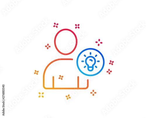 User line icon. Profile with Lamp bulb sign. Person silhouette with idea symbol. Gradient design elements. Linear user idea icon. Random shapes. Vector