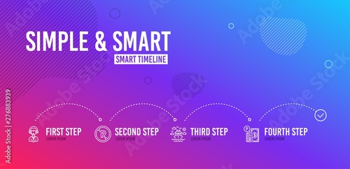 Infographic timeline. Ship travel, Shipping support and No parking icons simple set. Parking payment sign. Cruise transport, Delivery manager, Car park. Paid garage. Transportation set. Vector