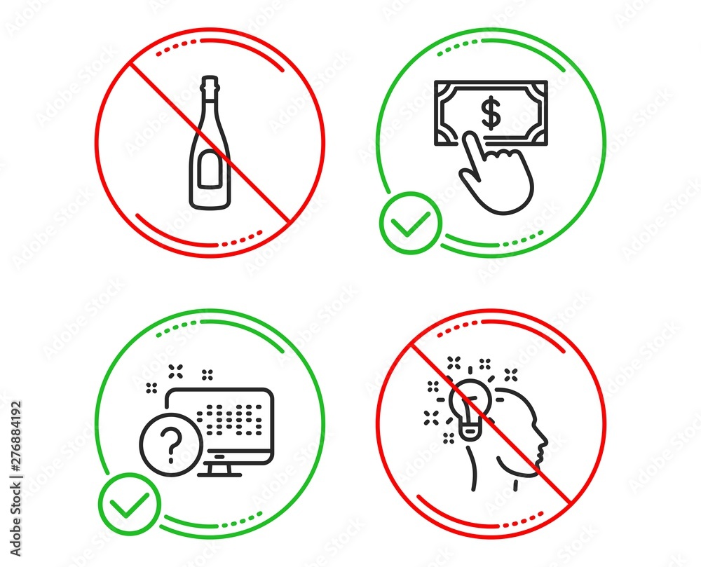 Do or Stop. Champagne, Online quiz and Payment click icons simple set. Idea sign. Celebration drink, Web support, Financial transfer. Creative designer. Business set. Line champagne do icon. Vector Do or Stop. Champagne, Online quiz and Payment click icons simple set. Idea sign. Celebration drink, Web support, Financial transfer. Creative designer. Business set. Line champagne do icon. Vector