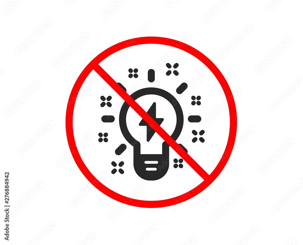 No or Stop. Inspiration icon. Creativity light bulb with lightning bolt sign. Graphic art symbol. Prohibited ban stop symbol. No inspiration icon. Vector No or Stop. Inspiration icon. Creativity light bulb with lightning bolt sign. Graphic art symbol. Prohibited ban stop symbol. No inspiration icon. Vector