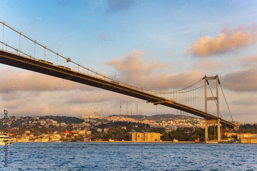 Fototapeta premium Bosphorus Sultan Mehmet Bridge in Istanbul at sunset. Turkey
