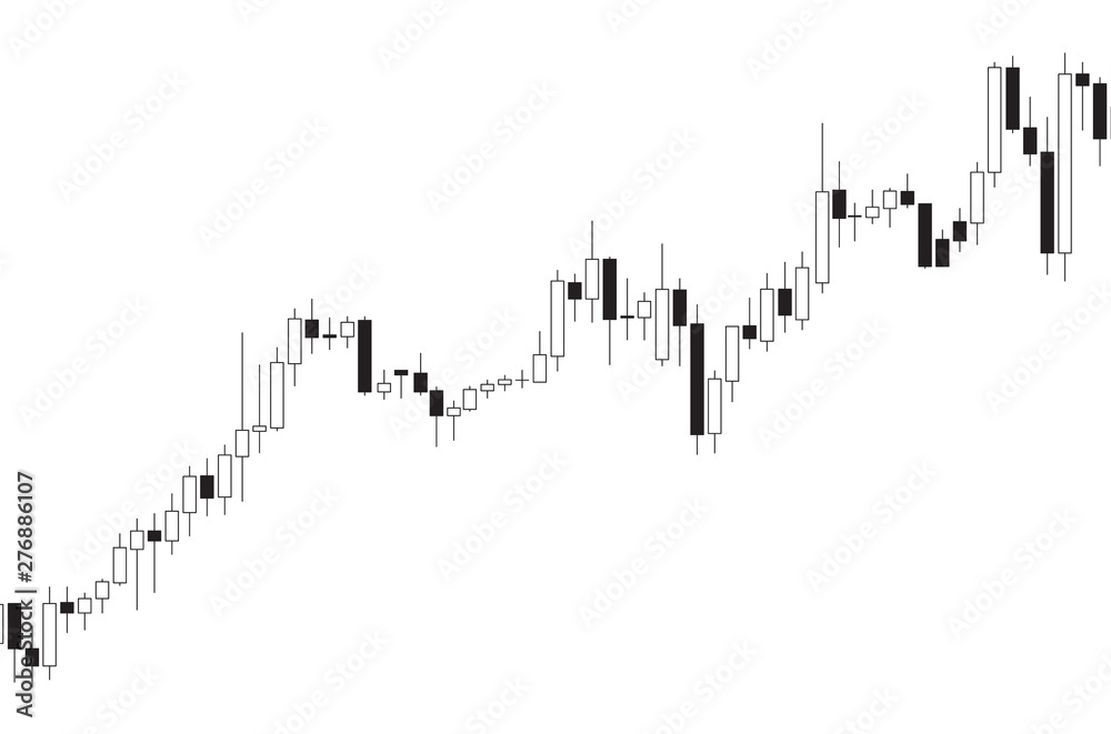 Japanese candlestick black and white chart showing uptrend market  on white background
