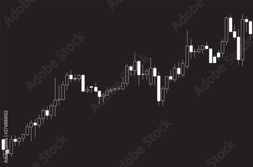 Japanese candlestick black and white chart showing uptrend market on black background