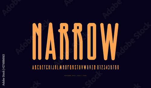 Condensed sans serif font with rounded corners