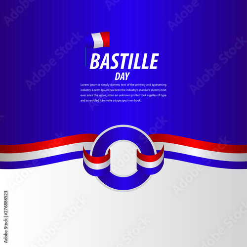 Happy Bastille Day Celebration, Poster, Ribbon banner vector template design illustration