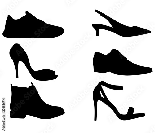 set of silhouettes of men's and women's shoes
