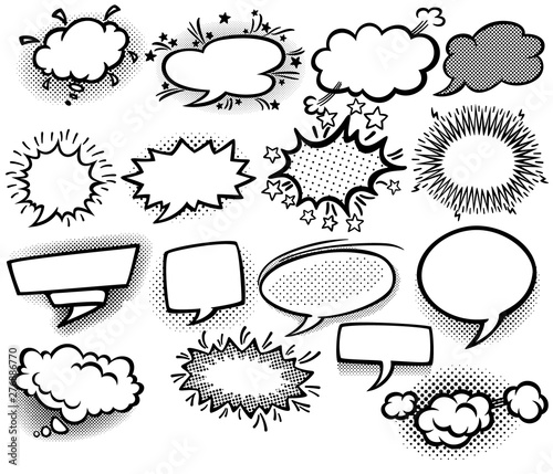 Set of speech bubbles. Halftone shadows. Vector illustration
