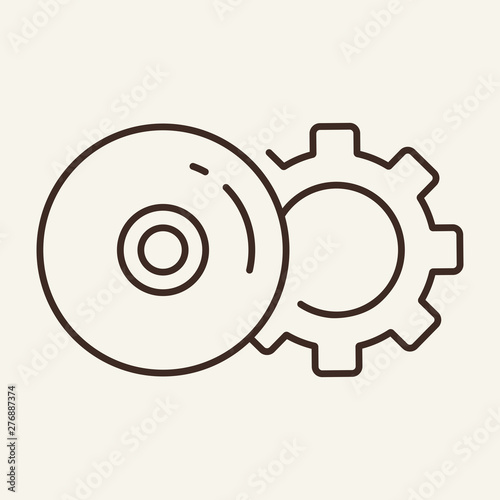 CD works line icon. Compact disc, gear, cog. Computer technology concept. Vector illustration can be used for topics like software development, technical support, adjusting app